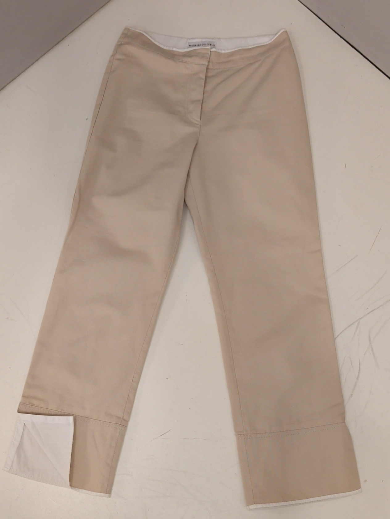 Brunello Cucinelli Cotton Pants Short Trousers Contrasting Cream & Tan Designer
